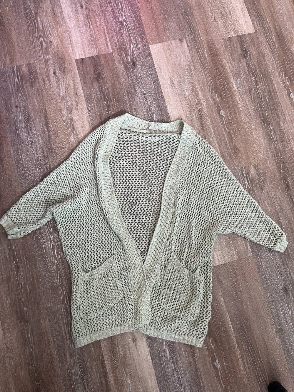 Vintage Light Green/Celadon Open Weave Long Cardigan